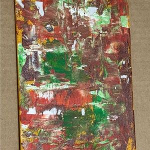 Abstract Canvas Art with Red, Green, and Brown Tones 5x7 canvas board lo acrylic